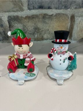 Northlight Festive Elf And Snowman Christmas Stocking Holders - 5" - Set of 2